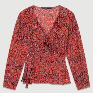 Maje Lito Leopard-Print Wrap Top M